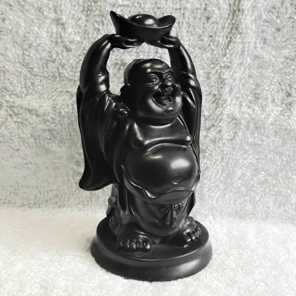4 3/4" Handcrafted Happy Buddha Wooden Statue!!